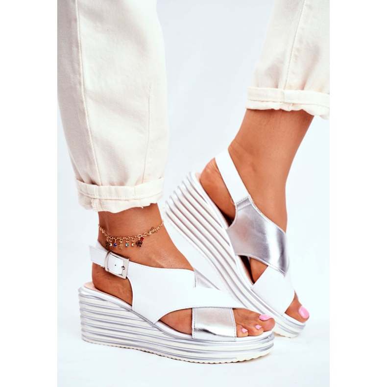 Kvinnors sandaler på kilen Sergio Leone Vit SK328 grå 2