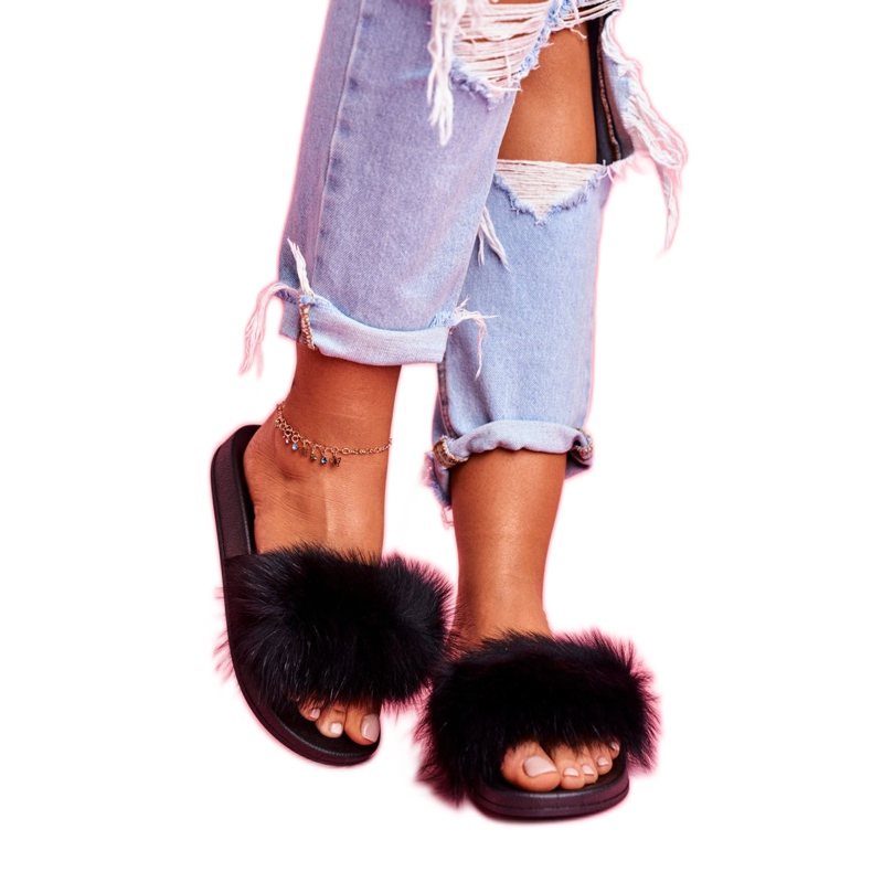 Dam tofflor med naturlig päls svart Naturis 3