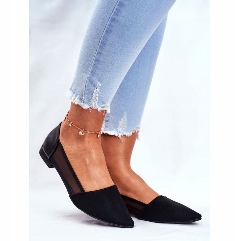 EVE Kvinnors Ballerinor Med Mesh Mocka Svart Fibe 1