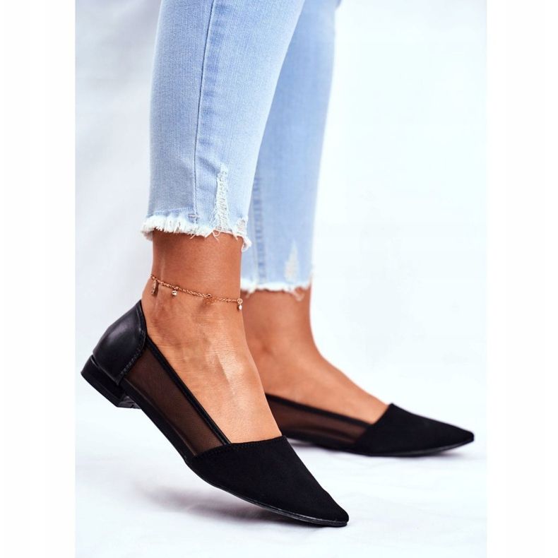 EVE Kvinnors Ballerinor Med Mesh Mocka Svart Fibe 2