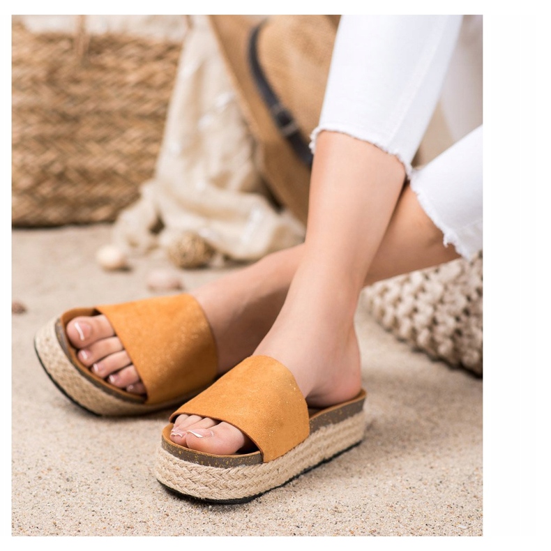 SHELOVET Espadrilles tofflor med glitter brun 2