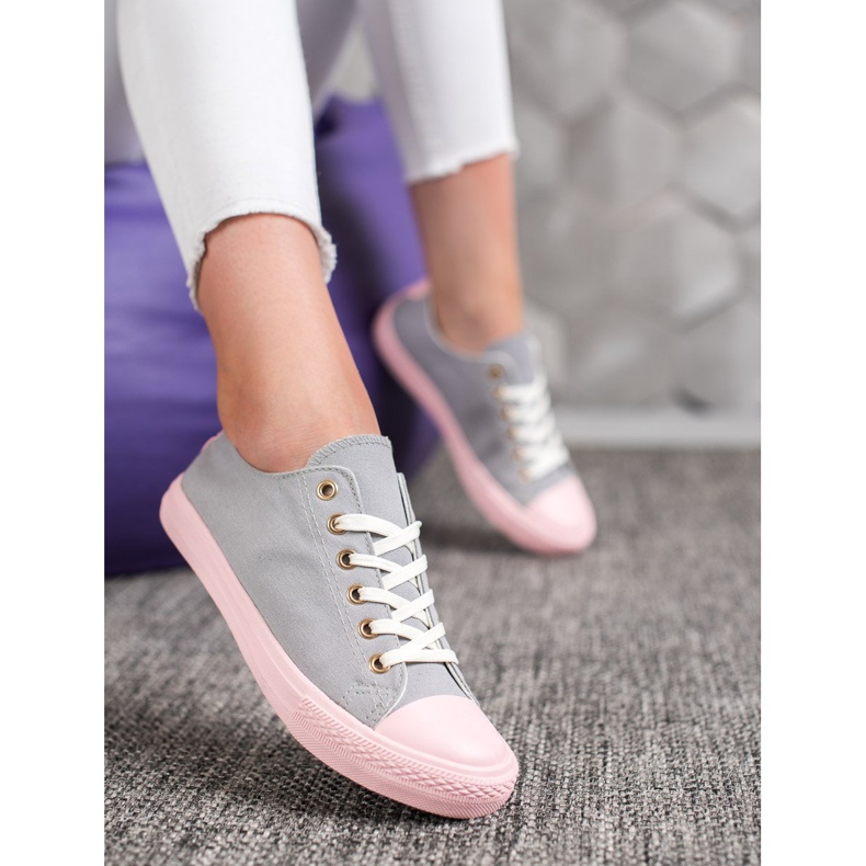 SHELOVET Textil sneakers rosa grå 1