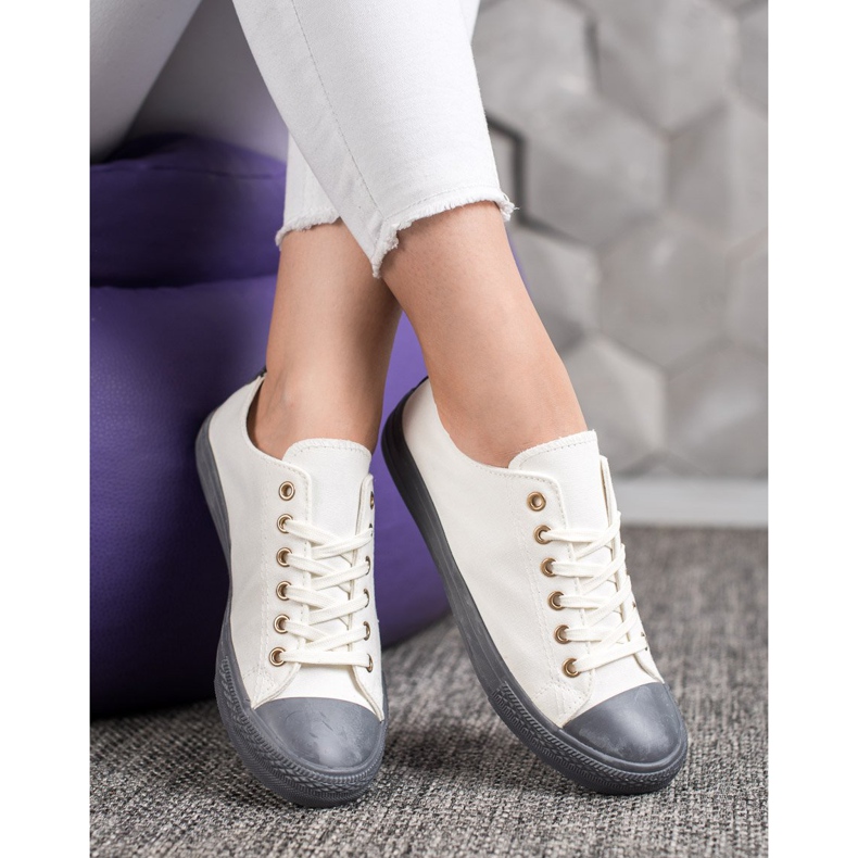 SHELOVET Textil sneakers vit grå 1