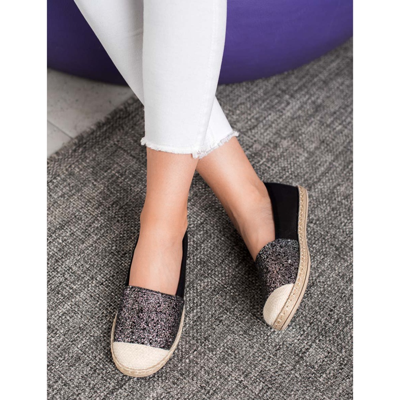 SHELOVET Svart Espadrilles med glitter 1