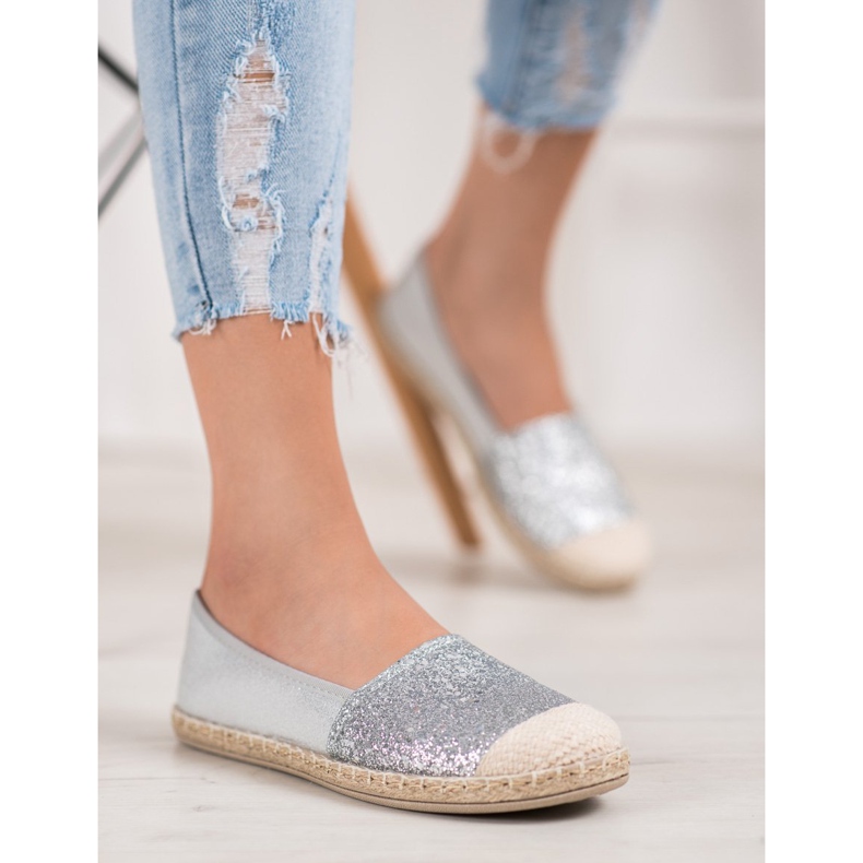 SHELOVET Silver Espadriller med glitter grå 1