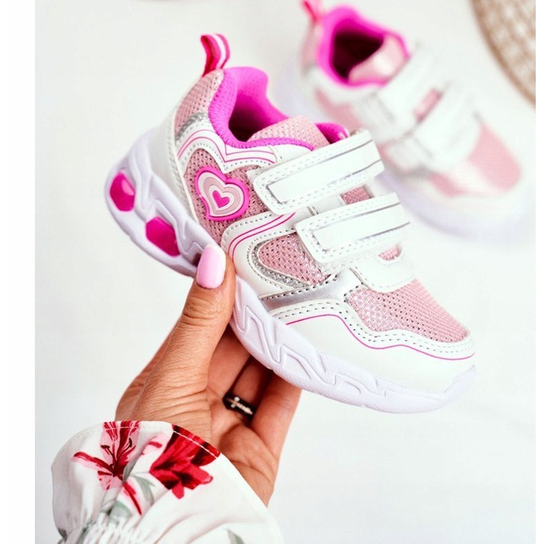 EVE Sportbarnskor som lyser vit Scarlet kardborreband rosa 2
