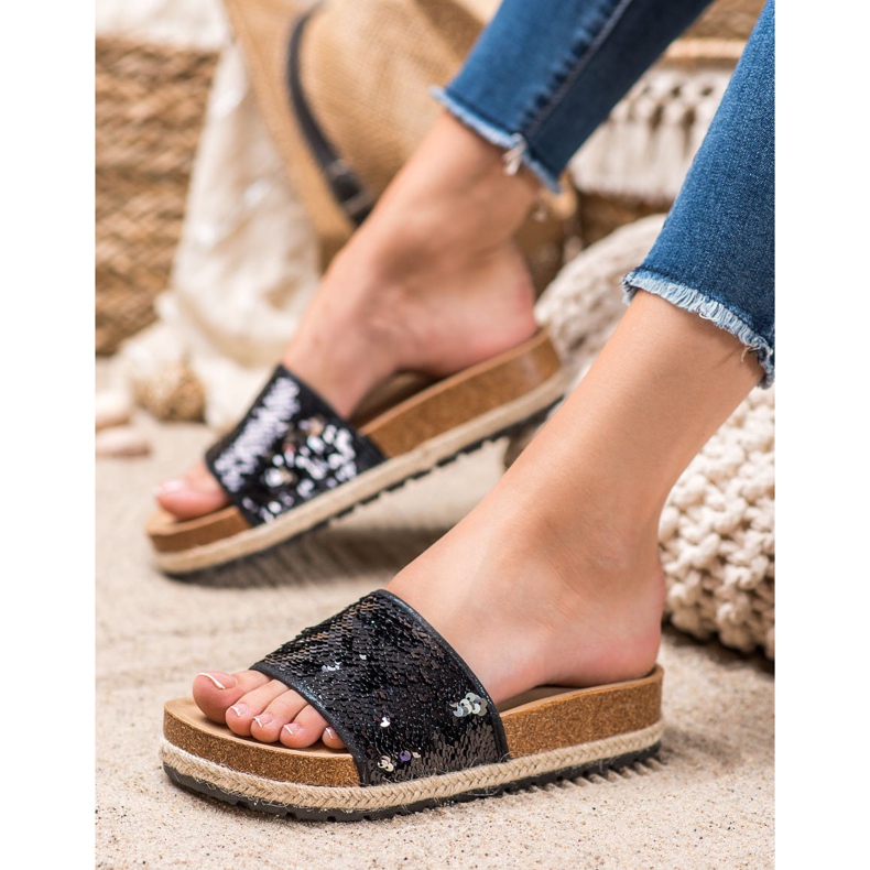 Kylie Svarta tofflor med paljetter 2