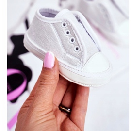 Apawwa Barns sneakers kardborreband med Brocade dop Silver Milley vit 1