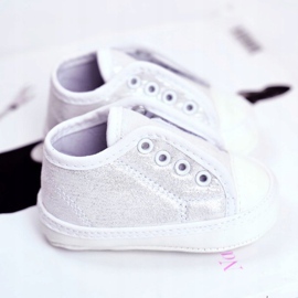 Apawwa Barns sneakers kardborreband med Brocade dop Silver Milley vit 2