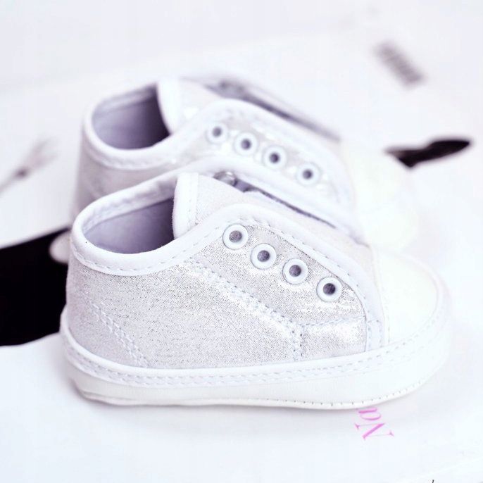 Apawwa Barns sneakers kardborreband med Brocade dop Silver Milley vit 2