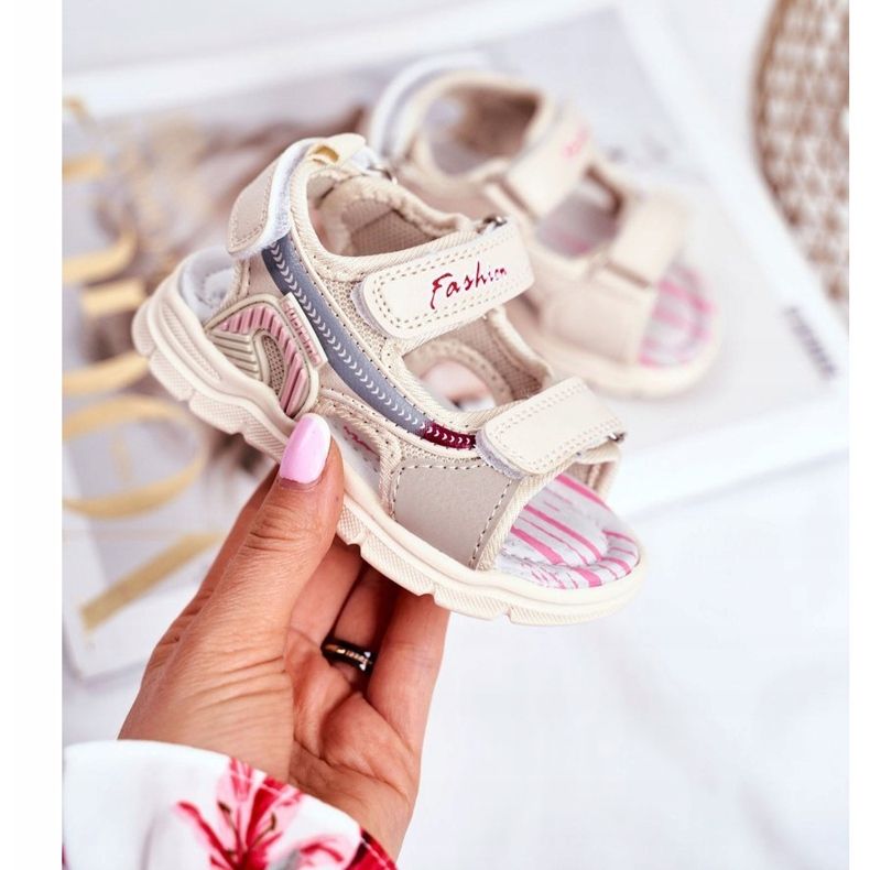 PL1 Barnsandaler med kardborreband Beżowe Grobino beige 1