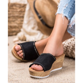 Renda Openwork Wedge Tofflor svart 1