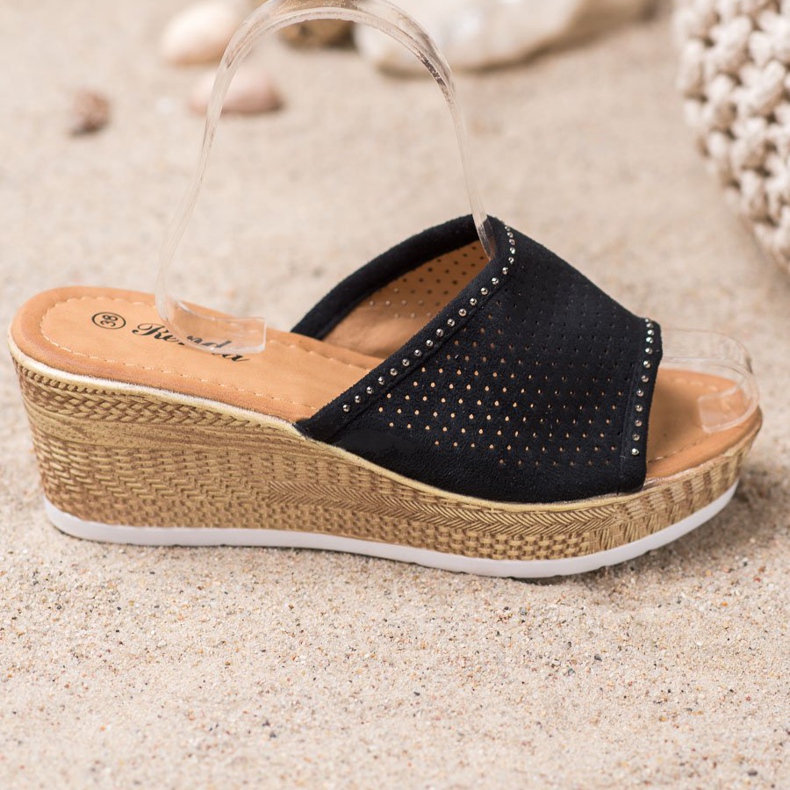 Renda Openwork Wedge Tofflor svart 2