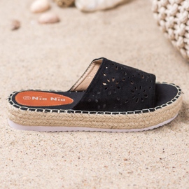 Nio Nio Tofflor På En Halm Plattform svart 1