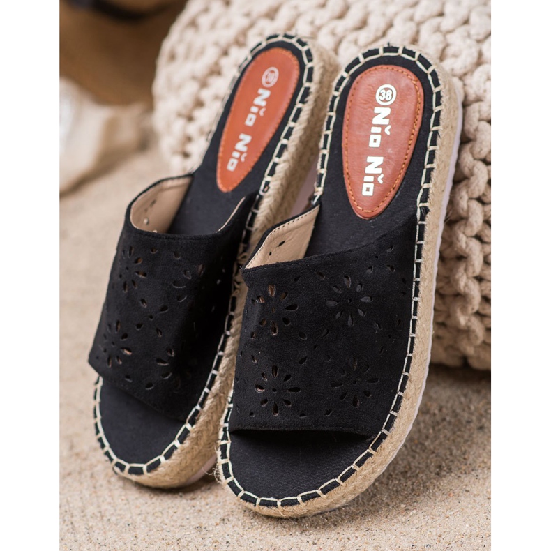 Nio Nio Tofflor På En Halm Plattform svart 2