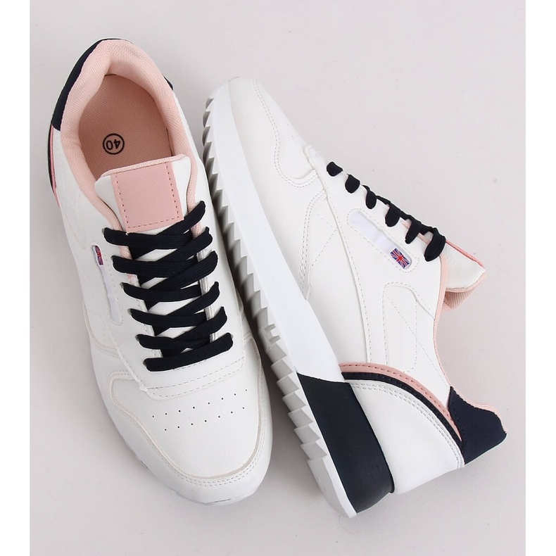 Vita sportskor för kvinnor BK938 VIT / NAVY marinblå 1