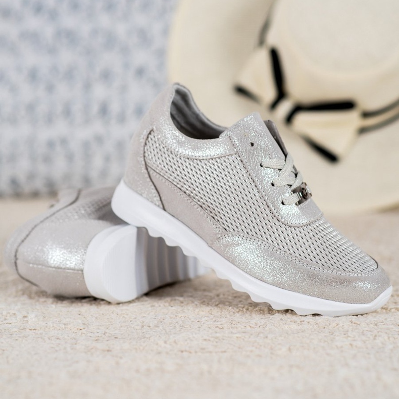 VINCEZA glänsande skinnskor grå 1