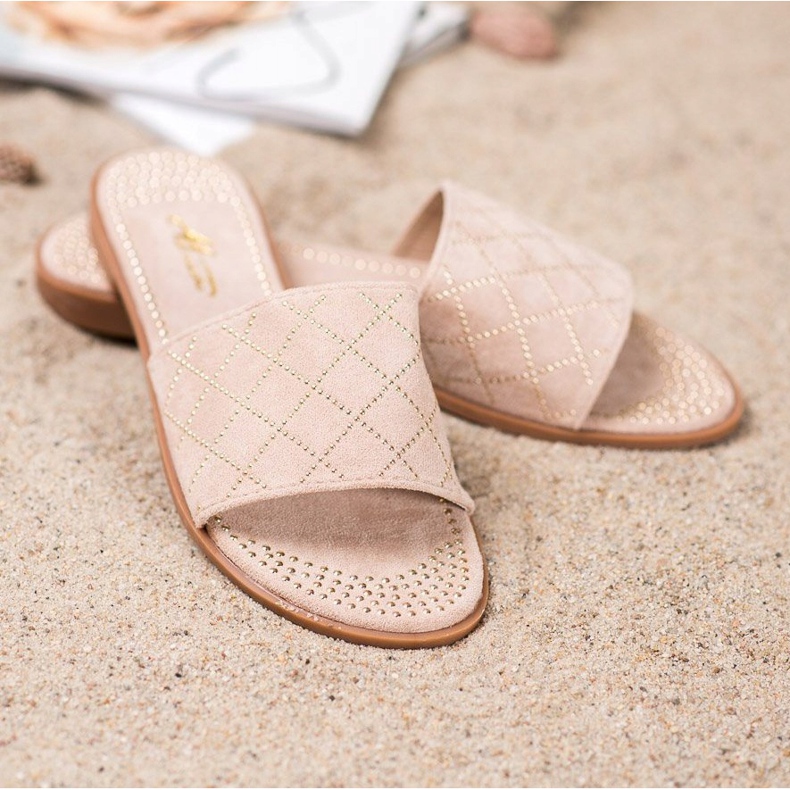 SHELOVET Eleganta mocka tofflor beige 2