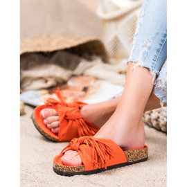 Bestelle Mocka tofflor med fransar orange 1