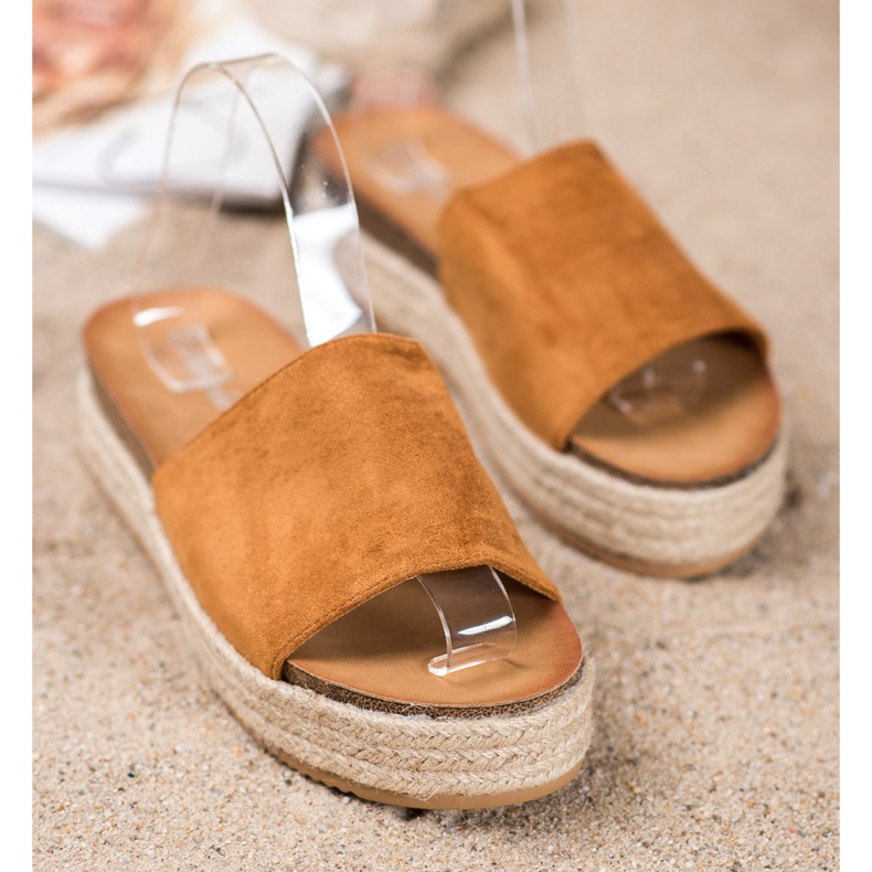 Renda Mocka tofflor på plattformen brun 2