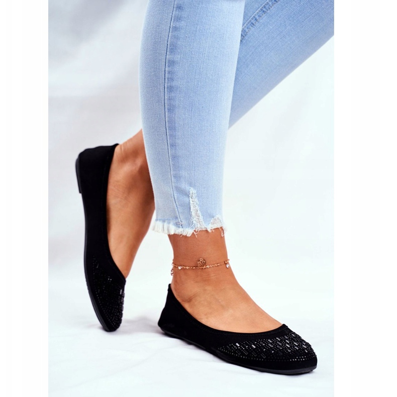 Le Scarpe Svarta ballerinor för kvinnor med Amantero cubic zirconia 2