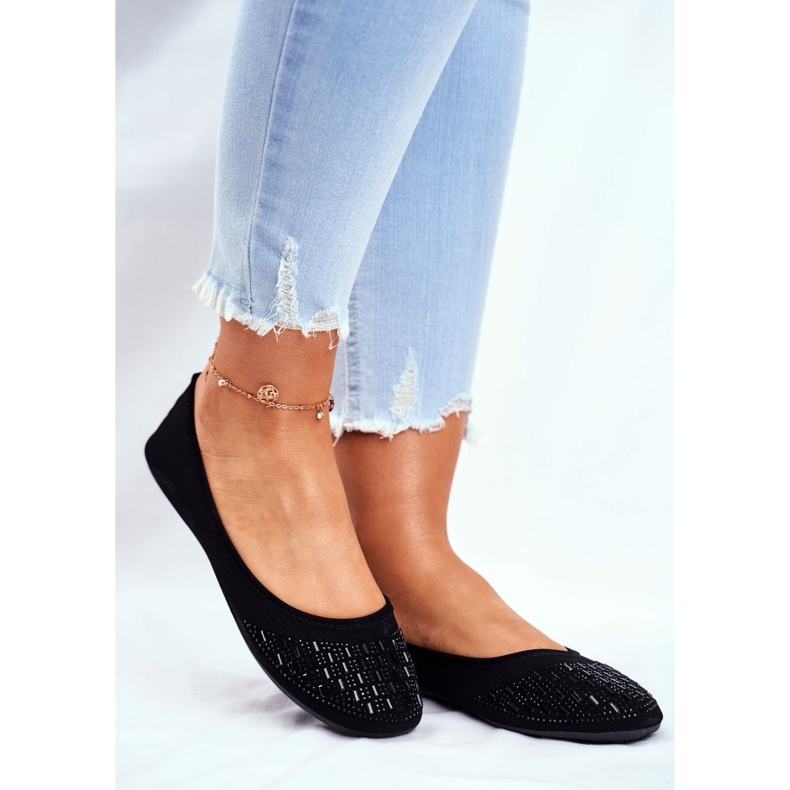 Le Scarpe Svarta ballerinor för kvinnor med Amantero cubic zirconia 1