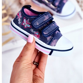 Le Scarpe Barnskor Marinblå Junalo kardborreband rosa 2