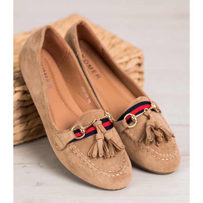SHELOVET Beige loafers med fransar 2