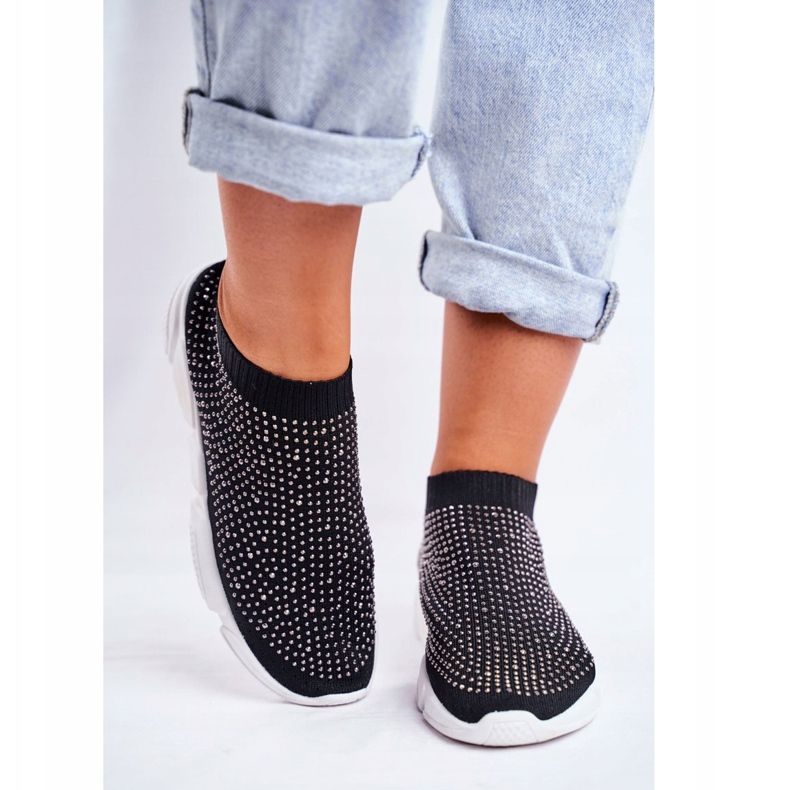 PS1 Dam Sport Slip-On skor svart med Cubic Zirconia Milodin 2