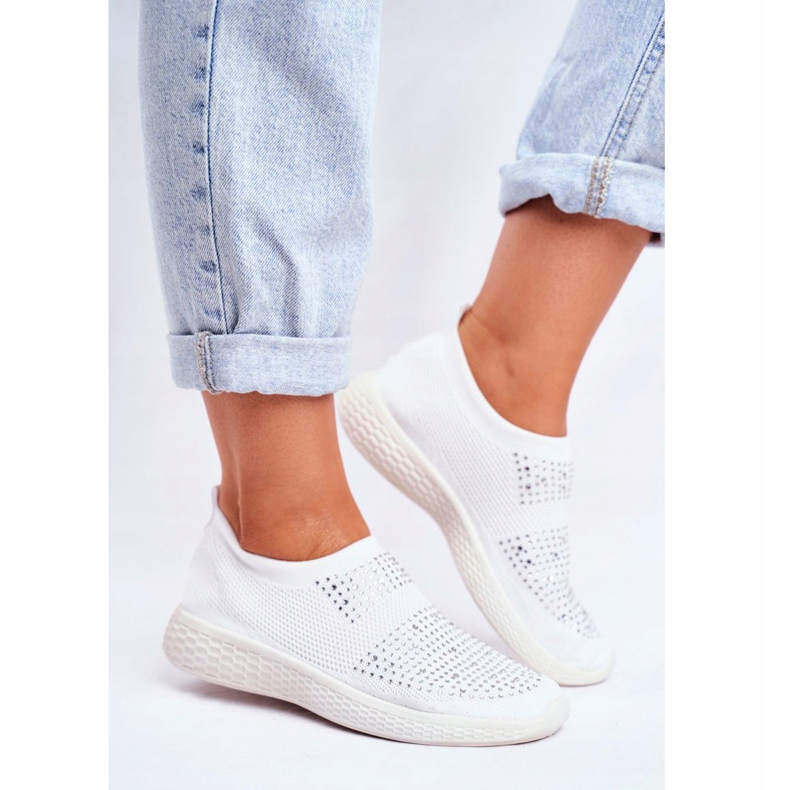 PS1 Kvinnors Sport Slip-On skor vita med Sidonim Cubic Zirconia 2