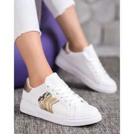 SHELOVET Moderiktiga ekoläderskor vit gul 2