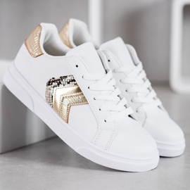 SHELOVET Moderiktiga ekoläderskor vit gul 1