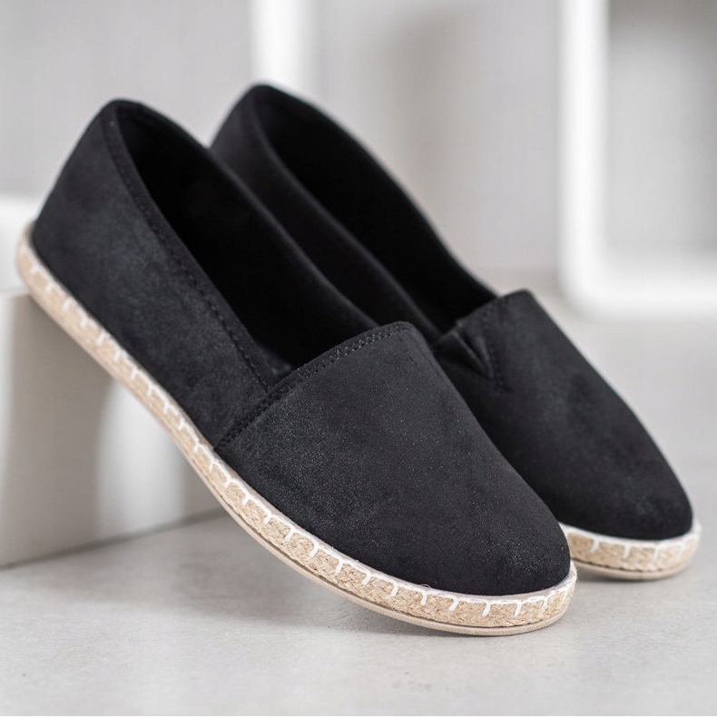 SHELOVET Svart Espadrilles med glitter 2
