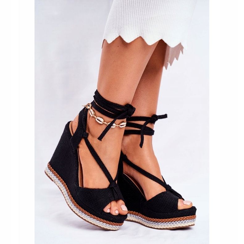 PS1 Kvinnors sandaler på kilen knuten svart Sydney 1