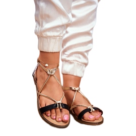 S.Barski Sandaler för kvinnor Flat Black and Gold Barski Samim svart gul 1