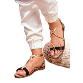 S.Barski Sandaler för kvinnor Flat Black and Gold Barski Samim svart gul 3