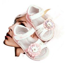 Apawwa Barnsandaler med kardborreblomma Rosa Mino vit 1