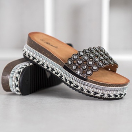 Renda Tofflor Med Prydnader På Plattformen svart 1