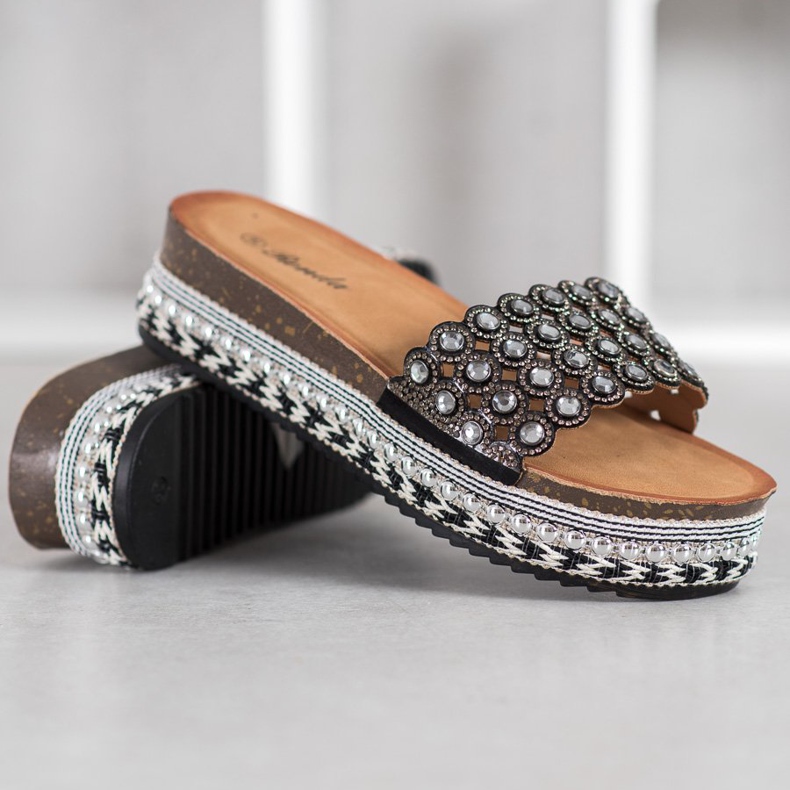 Renda Tofflor Med Prydnader På Plattformen svart 1