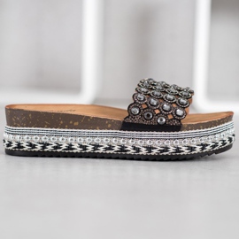 Renda Tofflor Med Prydnader På Plattformen svart 2