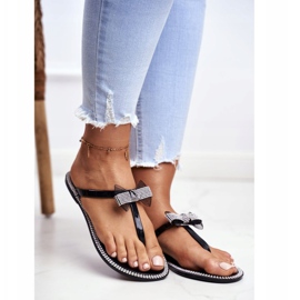 LU BOO Dam Tofflor i gummi Svart flip-flops Rhinestones Lou 1