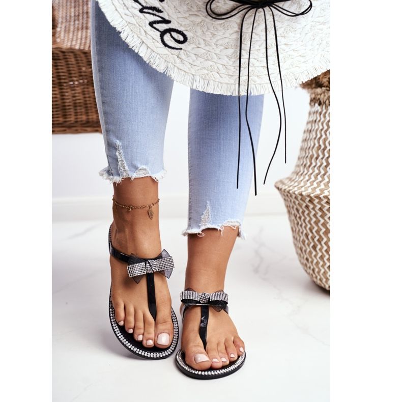 LU BOO Dam Tofflor i gummi Svart flip-flops Rhinestones Lou 2