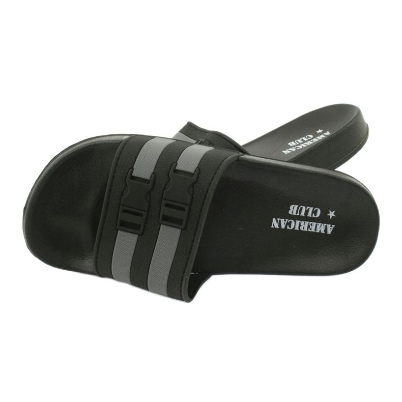 American Club Amerikanska NH16 två-randiga pool tofflor svart grå 2