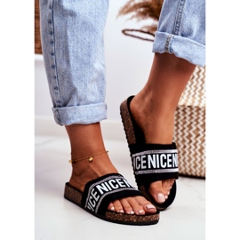 EVE Kvinnors svarta tofflor på kork med BeNice -strass 2