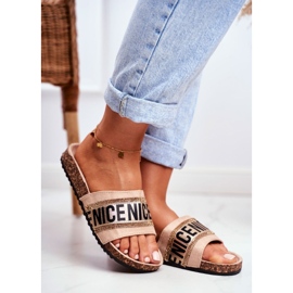 EVento Dam BeNice Beige flip -flops på kork med strass 1