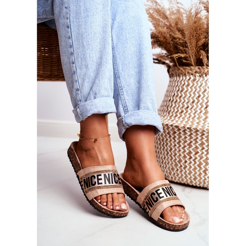 EVento Dam BeNice Beige flip -flops på kork med strass 2