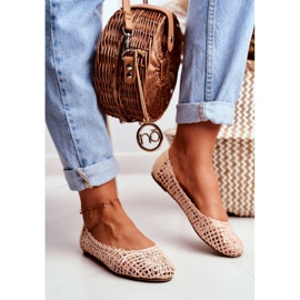 Lu Boo Beige Openwork Ballerinas för kvinnor flätade bär 1