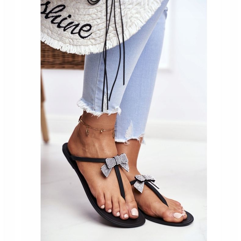 LU BOO Dam Tofflor i gummi Svart flip-flops Bows Georgia 2