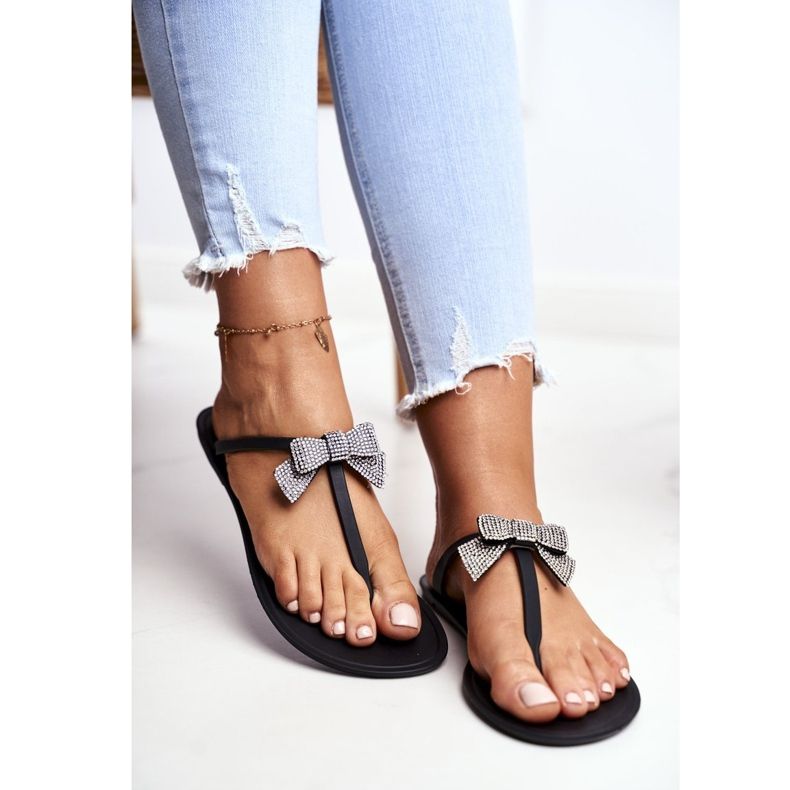 LU BOO Dam Tofflor i gummi Svart flip-flops Bows Georgia 1