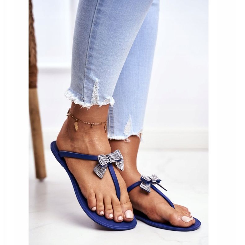 LU BOO Dam tofflor i gummi Marinblå flip-flops Bows Georgia 1